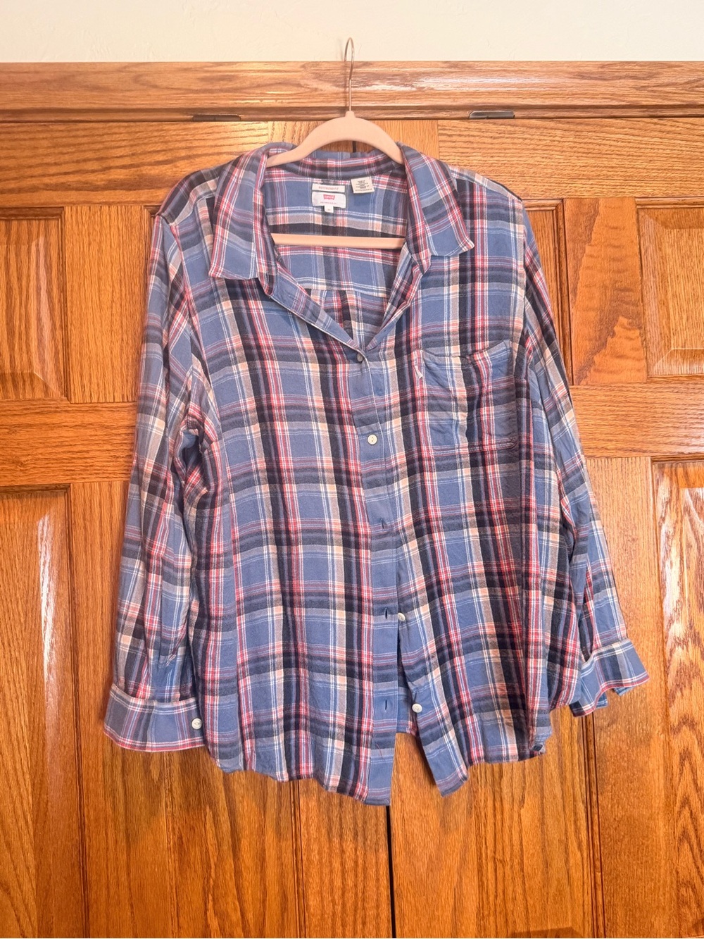 Levi's Blue and Red Plaid Button-Down Shirt Boyfriend Fit